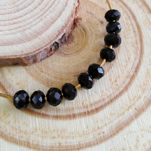 Perles cristale plat-rond noir à facettes 4mm - x10