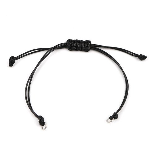 Bracelet tressé noir argent réglable 14.5cm
