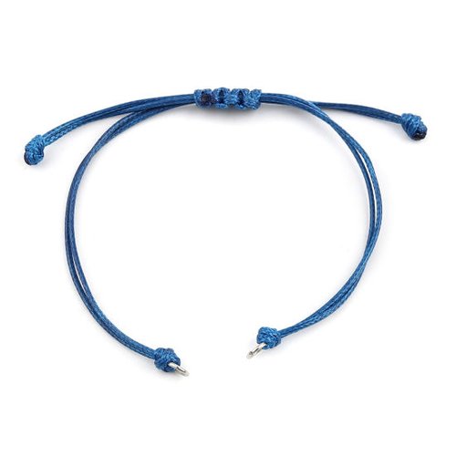 Bracelet tressé bleu foncé argent réglable 14.5cm
