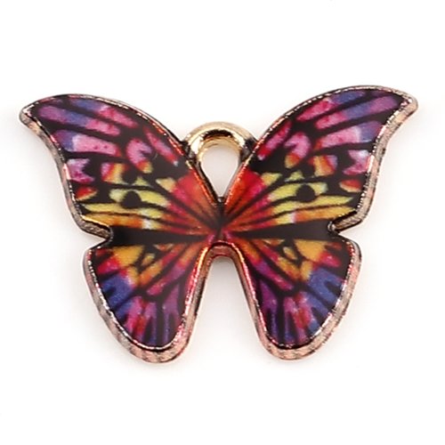 Breloque papillon doré multicolore 22mm