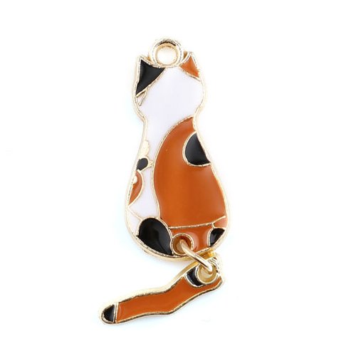Pendentif chat doré blanc orange 35mm