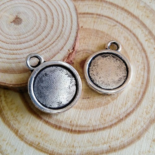 Pendentifs rond argent vieilli (double face) 19 x 15mm - x2