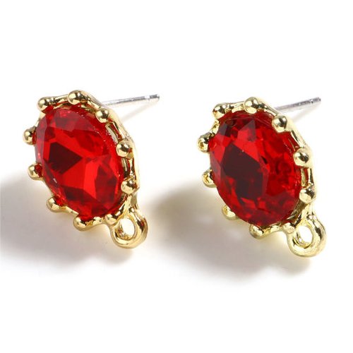 Boucles d'oreilles ovale rouge doré 15 x 10mm - x2