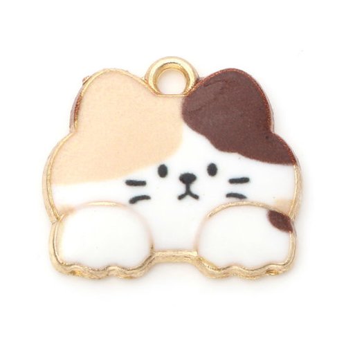 Breloque chat doré multicolore 18 x 16 mm
