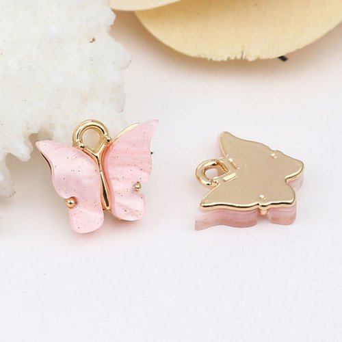 Breloque papillon doré rose 15 x 13mm