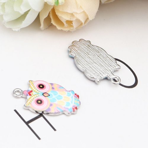 Breloque hibou argent mat multicolore 23mm