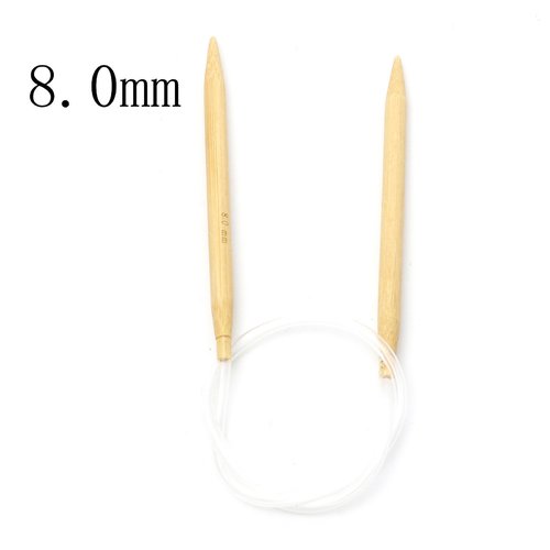 Aiguilles à tricoter circulaire n° 8 en bambou beige 60cm