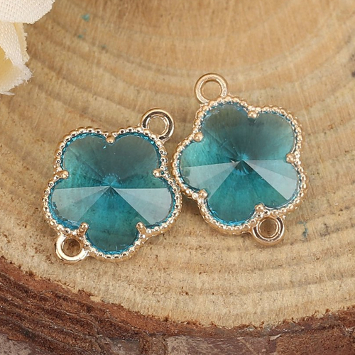 Connecteur fleur doré bleu lac 15 x 12mm