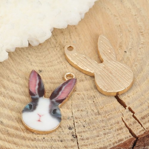 Breloque lapin doré gris foncé 19 x 11mm