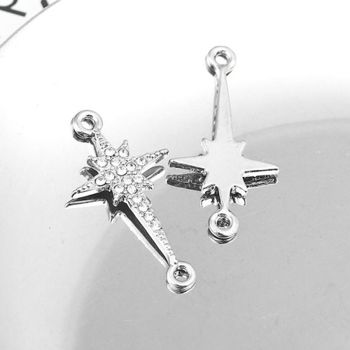 Connecteur étoile argent mat à strass 27 x 14mm