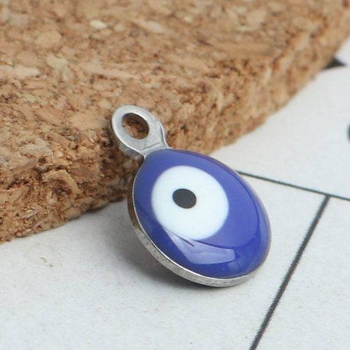 Breloque acier inoxydable argent mat mauvais œil 11 x 8mm