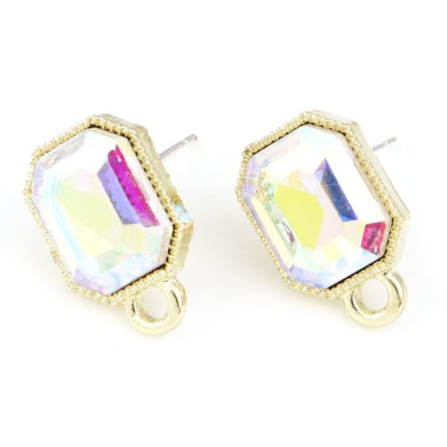 Boucles d'oreilles puces géométrie transparent doré 15 x 10mm - x2