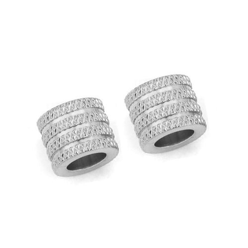 Perle acier inoxydable rond argent mat colonne rayées 6mm