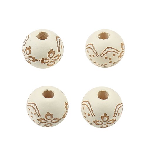 Perle en bois fleurs crème 10mm