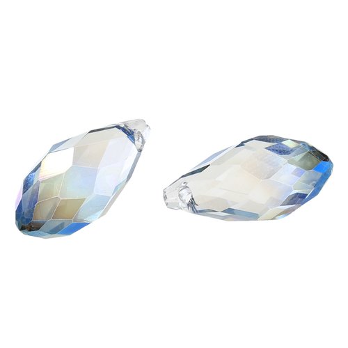 Perle en verre goutte d'eau violet transparent à facettes 17 x 8mm