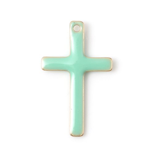 Breloque croix doré vert 18 x 11mm