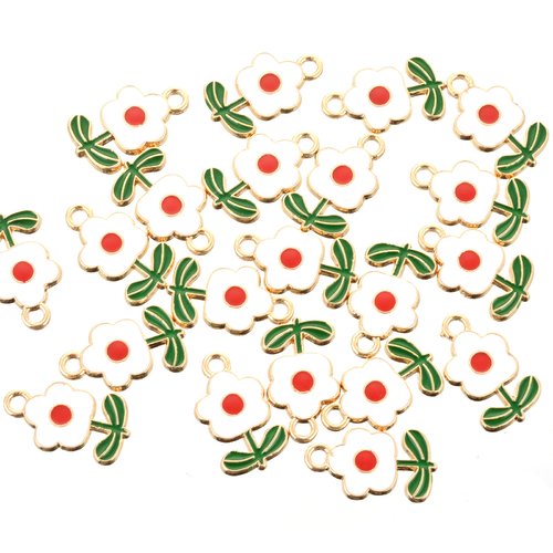 Breloque fleur doré blanc 19.5 x 12mm