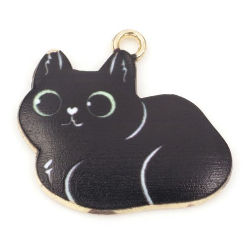 Breloque chat doré noir 23 mm