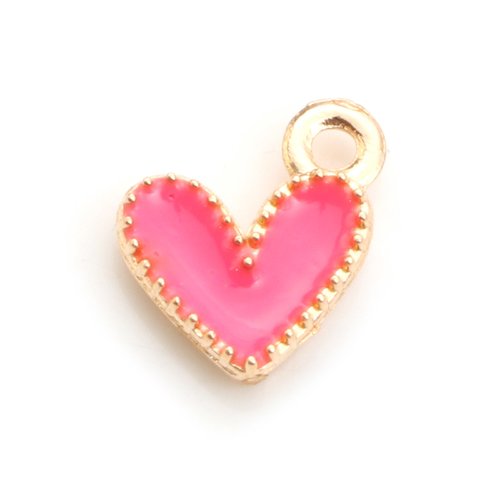 Breloque cœur doré fuchsia émail 9 x 8mm