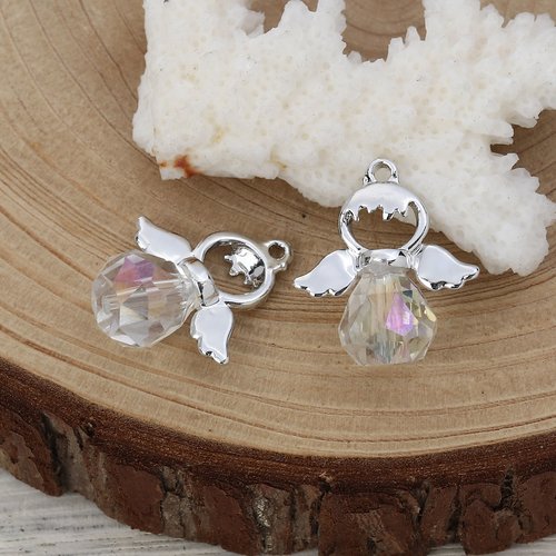 Breloque ange à facettes argent mat ab couleur 21 x 19mm