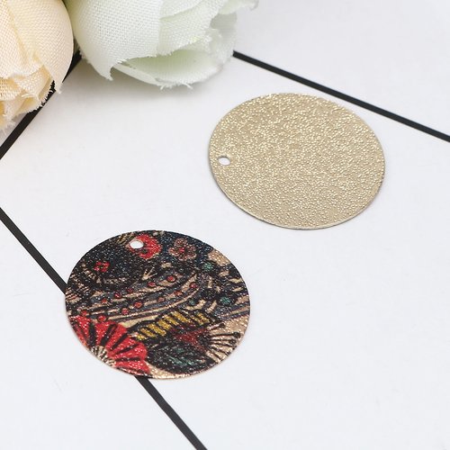 Breloque peinture fleur doré multicolore 20mm