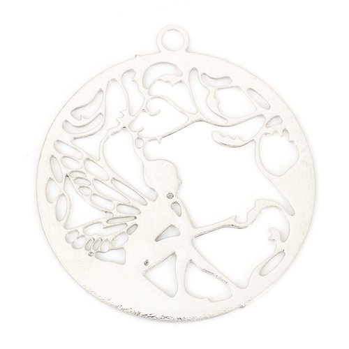 Breloque estampe fée rond argent mat 22 x 20mm
