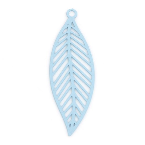 Pendentif estampe bleu clair feuille laqué 33 x 11mm