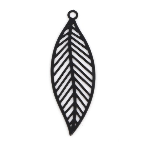 Pendentif estampe noir feuille laqué 33 x 11mm