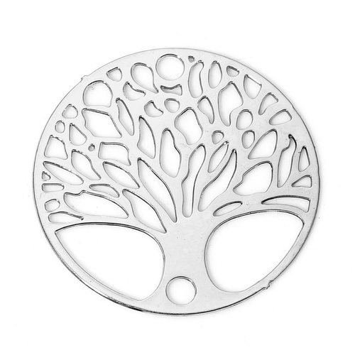 Connecteur pendentif estampe argent mat rond arbre de vie 20mm
