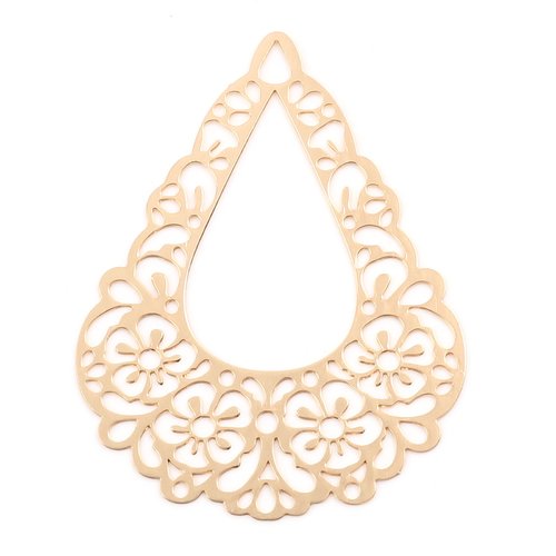 Pendentif estampe fleur goutte d'eau doré 50 x 38mm