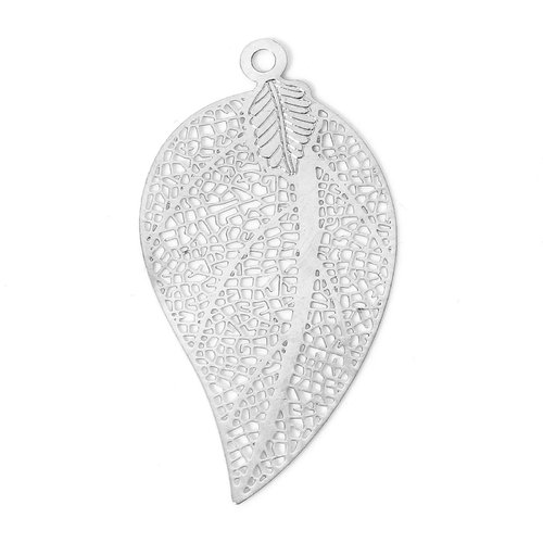 Pendentif estampe argent mat feuille 39 x 21mm