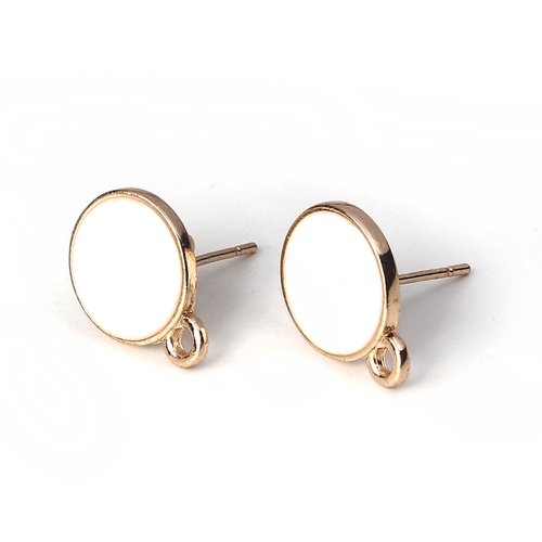 Boucles d’oreilles clou ronde blanc doré 14 x 10mm – x2