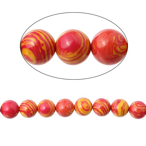 Perles agate rouge & jaune rayées 6 mm - x5 | 10356