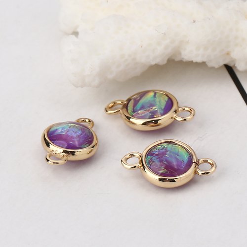 Connecteur irisation aurores boréales or clair violet 16 x 10mm