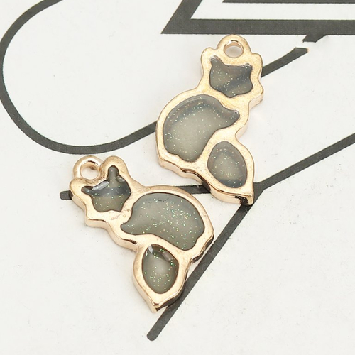 Breloque chat paillettes doré gris 20 x 13mm