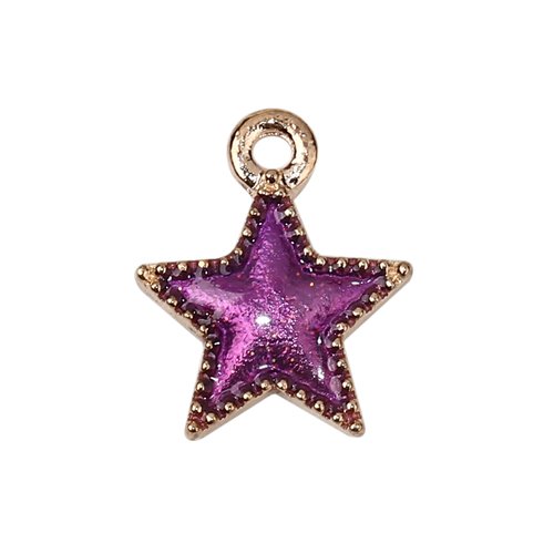 Breloque étoile émail paillettes doré violet 15 x 12mm | 10478