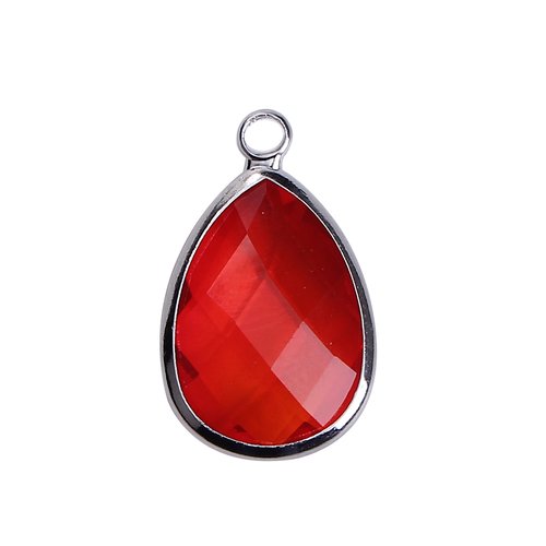 Breloque goutte d'eau rouge à facettes 22 x 14mm