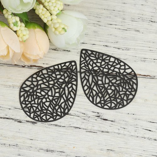 Pendentif estampe goutte d'eau noir 40 x 30mm
