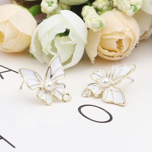 Boucles d'oreilles papillon blanc doré 16mm - x2