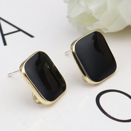 Boucles d'oreilles losange noir doré 14mm - x2