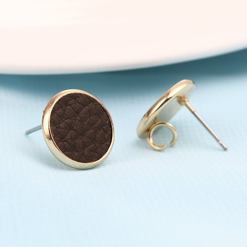 Boucles d'oreilles puce rond café doré 14mm x2