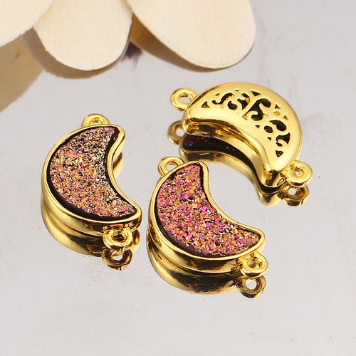 Connecteur demi lune plaqué or fuchsia 19 x 10mm