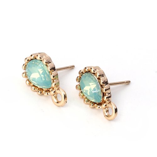 Boucles d'oreilles puces doré goutte d'eau strass vert 14 x 8mm - x2