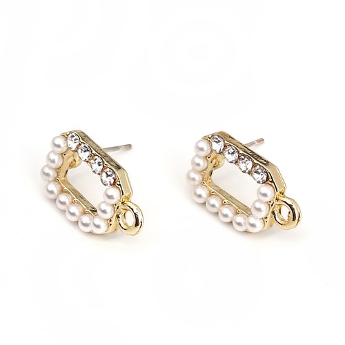 Boucles d'oreilles puces blanc doré perles strass 19 x 11mm - x2 | 10737