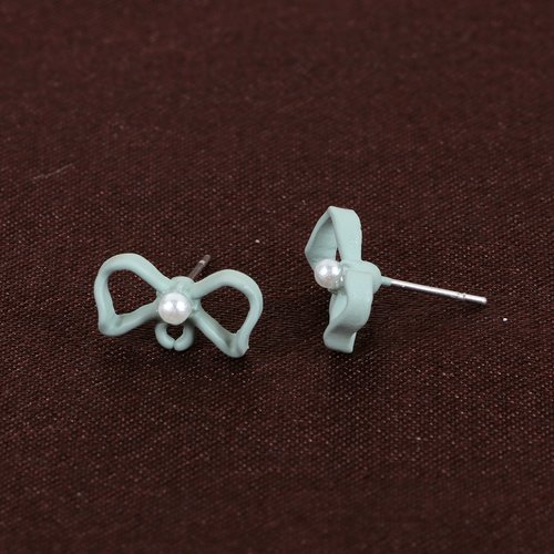 Boucles d'oreilles puces noeuds papillon vert perle 14 x 8mm - x2 | 10741