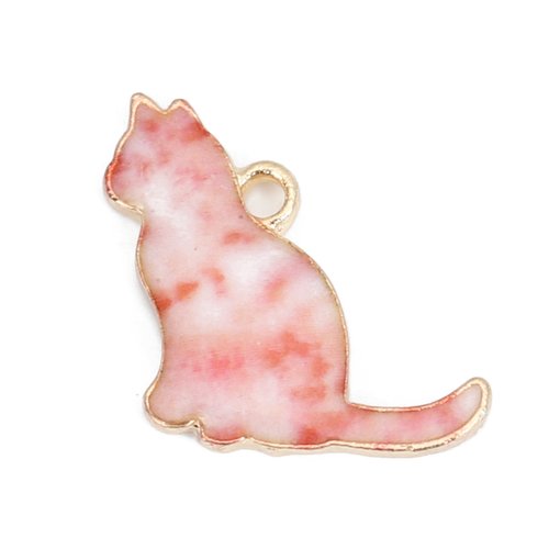 Breloque chat doré rose pêche 17 x 16 mm