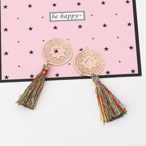 Pendentif estampe pompon doré multicolore 82 x 29mm