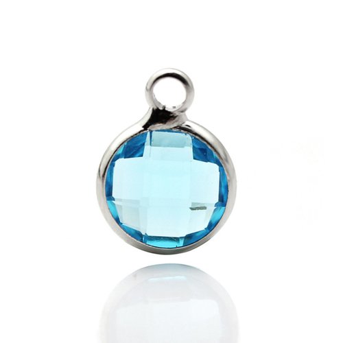 Breloque pierre verre argent mat bleu 9mm