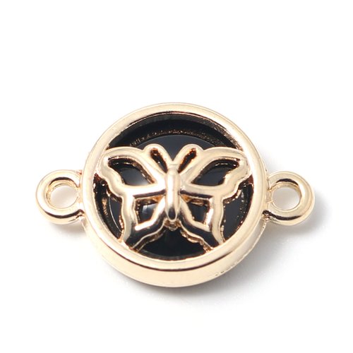 Connecteur rond noir doré papillon 20 x 13mm
