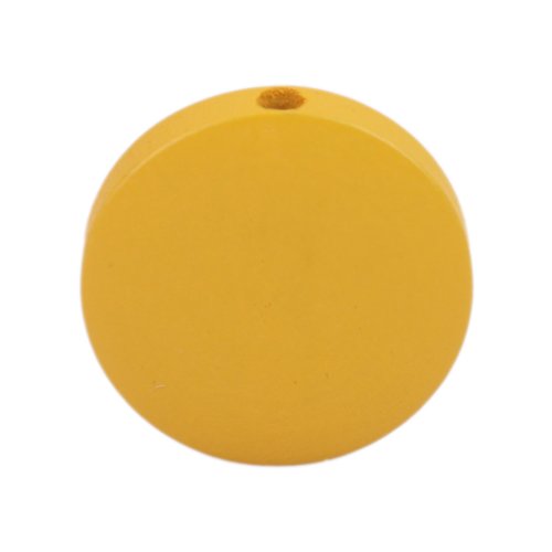 Perle en bois plat-rond jaune 15 mm - x5 | 10854